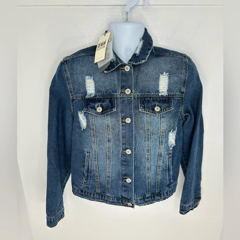 Love Tree Denim Jean Jacket Size Large Be a Kind Human Floral Painted Back‎ - Picture 2 of 13